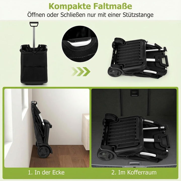 COSTWAY Einkaufstrolley klappbar, 50 Liter, Einkaufswagen mit 3 Taschen & verstellbarem Griff, Einka