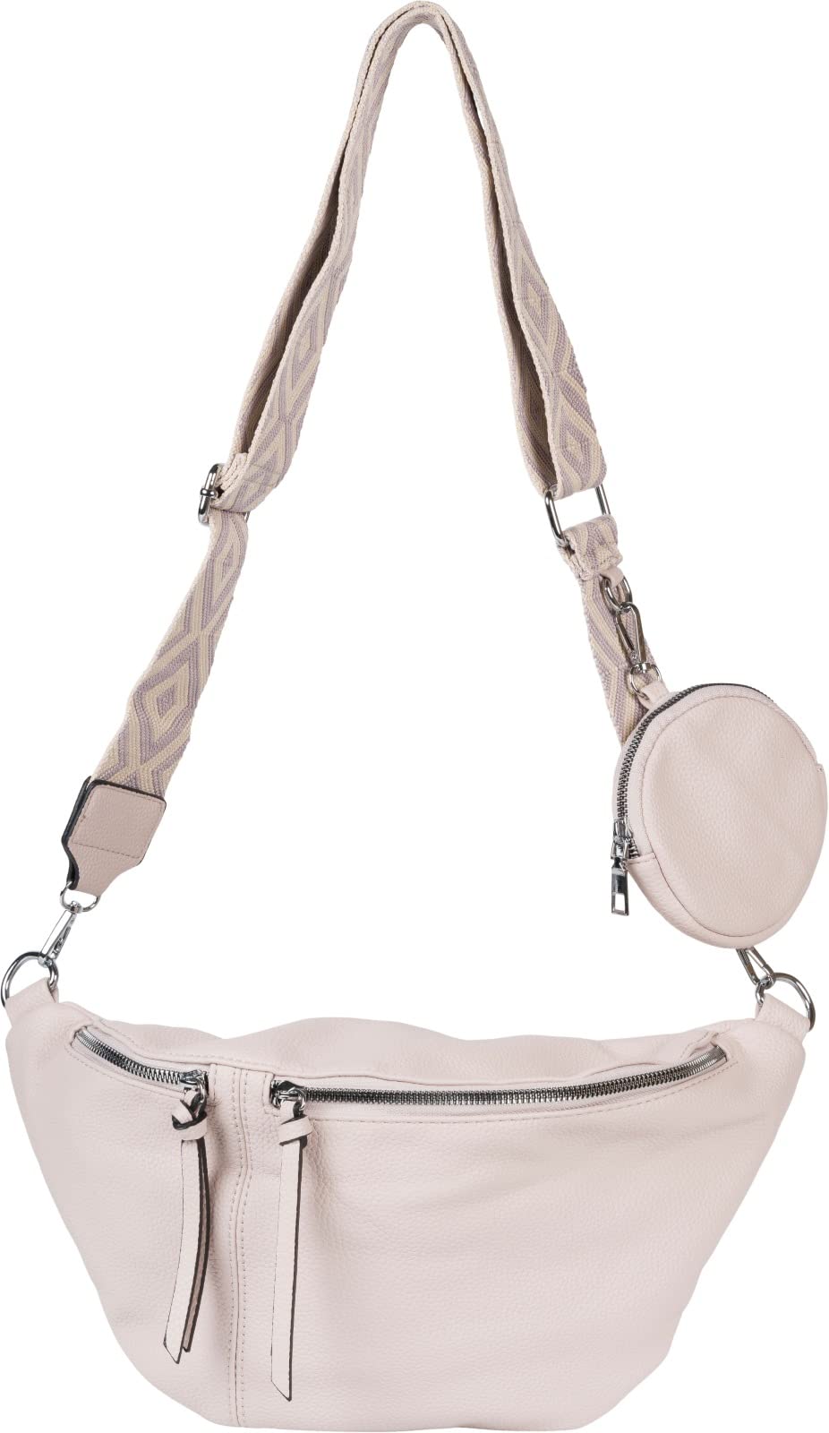 styleBREAKER Damen Halbmond Crossbody Schultertaschen Set 3-Teilig, Schultergurt mit Muster, Schlüss