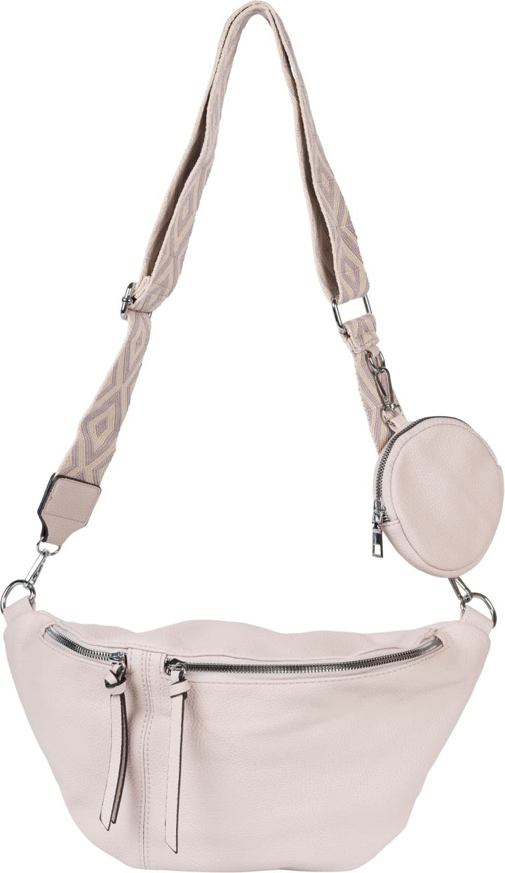 styleBREAKER Damen Halbmond Crossbody Schultertaschen Set 3-Teilig, Schultergurt mit Muster, Schlüss