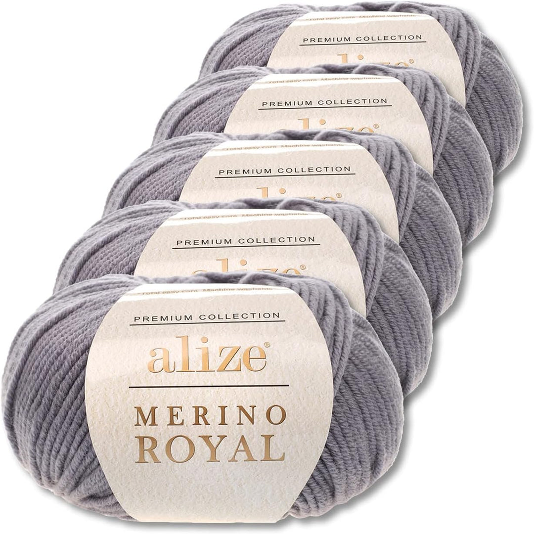 Alize 5x50 g Merino Royal 100% Merinowolle Farben zur Auswahl Superwash Wolle (87 | Dunkelgrau), 87