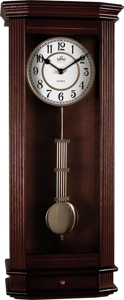 MPM Quality Retro Wood Tischuhr, Traditionelle und Elegante Holztischuhr, Präziser Quarz-Schrittmoto
