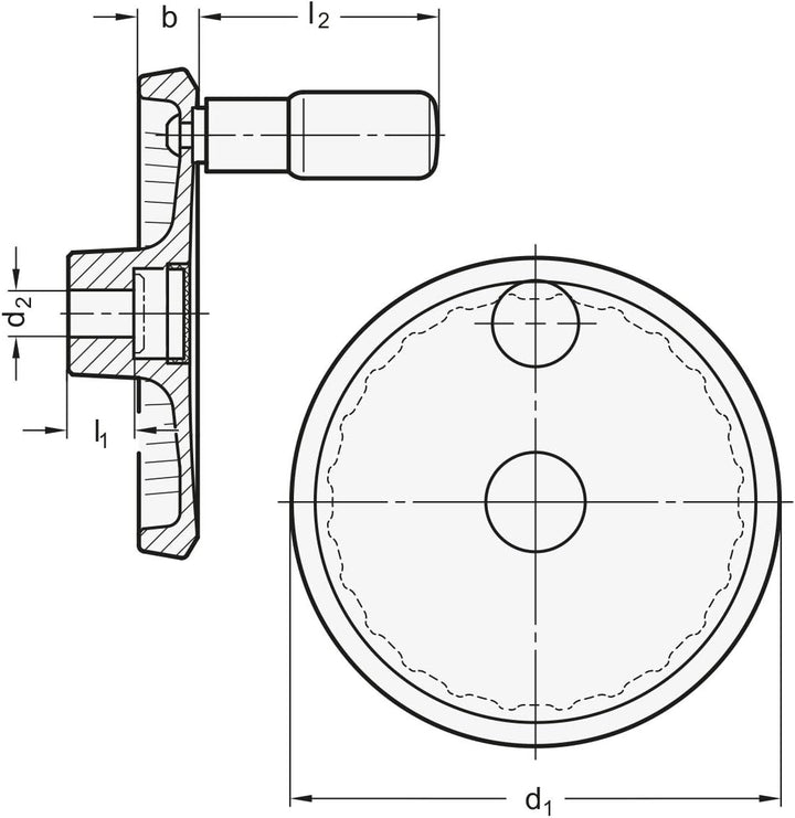 Ganter Normelemente | Scheibenhandräder mit drehbarem Griff - GN 923-200-B20-R-SR | Aluminium | Silb