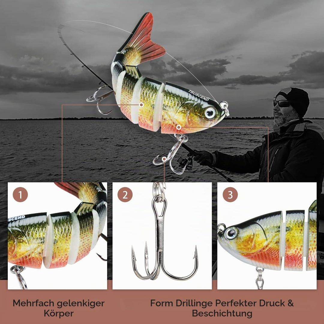 TRUSCEND Kunstköder Hecht, Fisch Köder für Zander Barsch Forellen Wobbler Swimbait, Angelköder Fisch