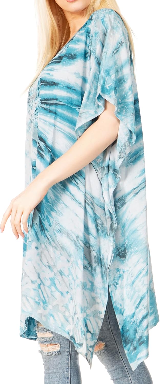 Sakkas Marcy Damen Kaftan Top Tunika Kleid V-Ausschnitt Lose Sommer Boho Swing Coverup Einheitsgröss