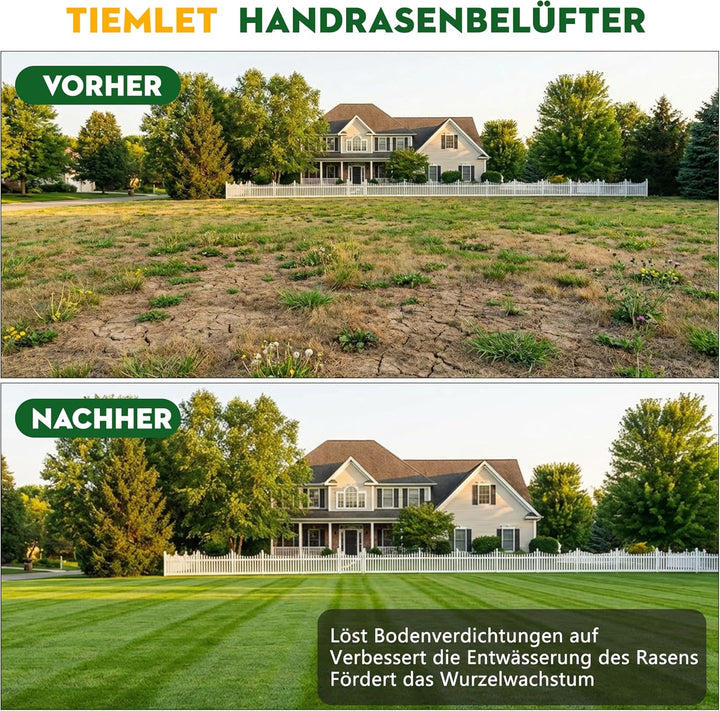Handvertikutierer Rasenlüfter, Aerifizierer für Rasen Hohlspoon mit 20 Spikes (16 + 4 Hohlzinken), r