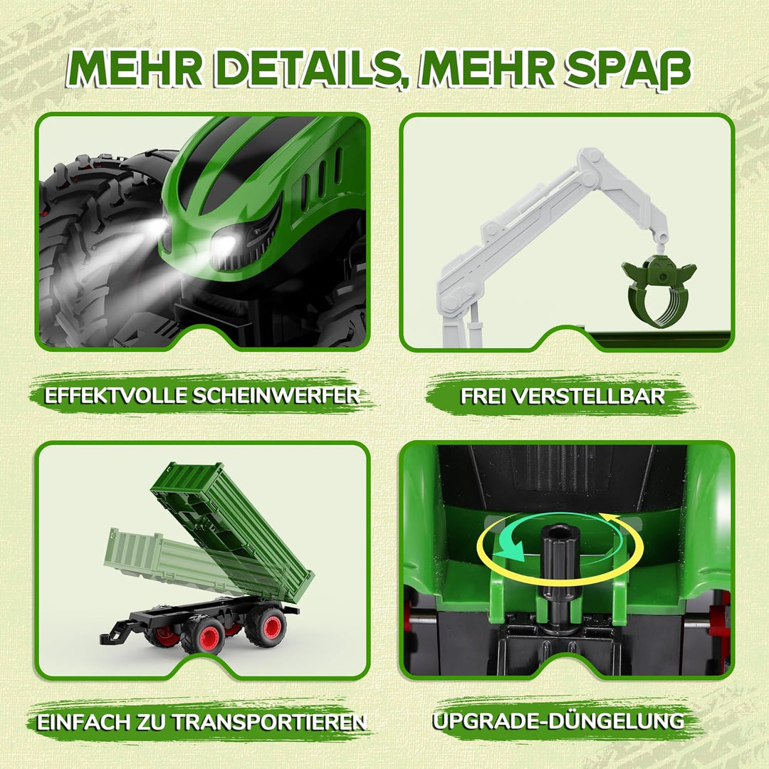 Ferngesteuerter Traktor Ferngesteuert, 2.4GHz RC Traktor Spielzeug, 1:16 Traktor mit Anhänger und Li