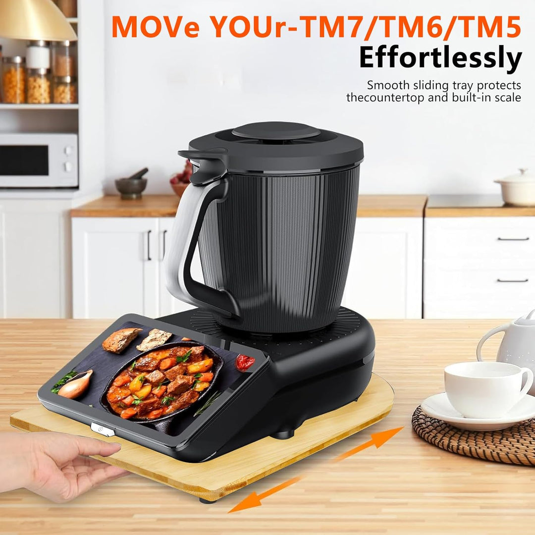 Gleitbrett für Thermomix TM7/TM6/TM5, Rollbrett aus Bambus mit 360° Rollen, Müheloses Verschieben oh