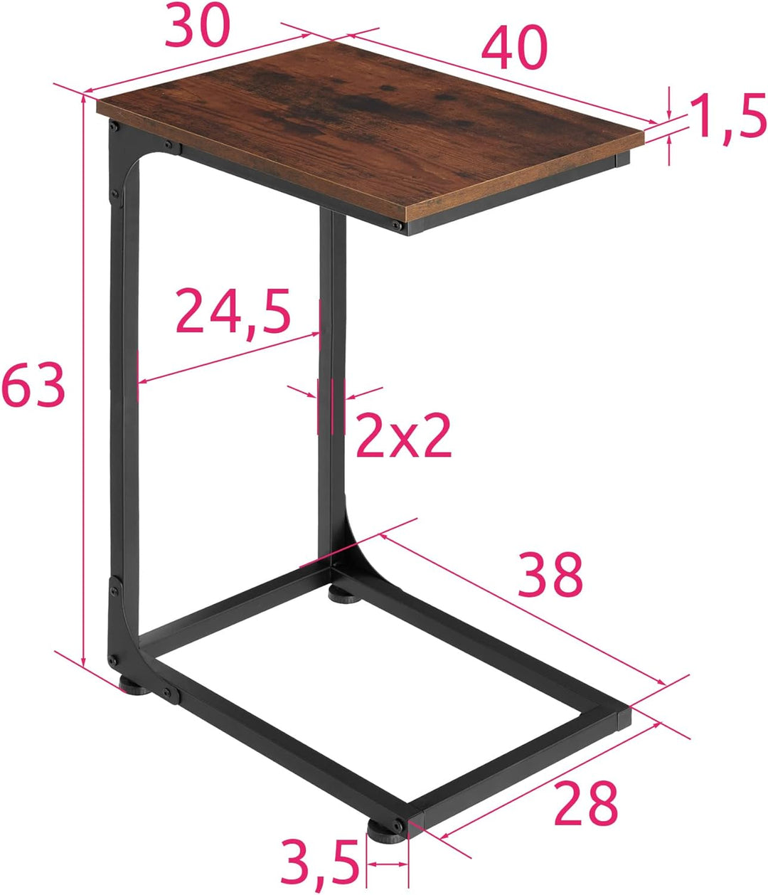 tectake Beistelltisch in C-Form im Industrie-Design, 30 x 40 x 63 cm, Sofatisch für Kaffee Laptop Co