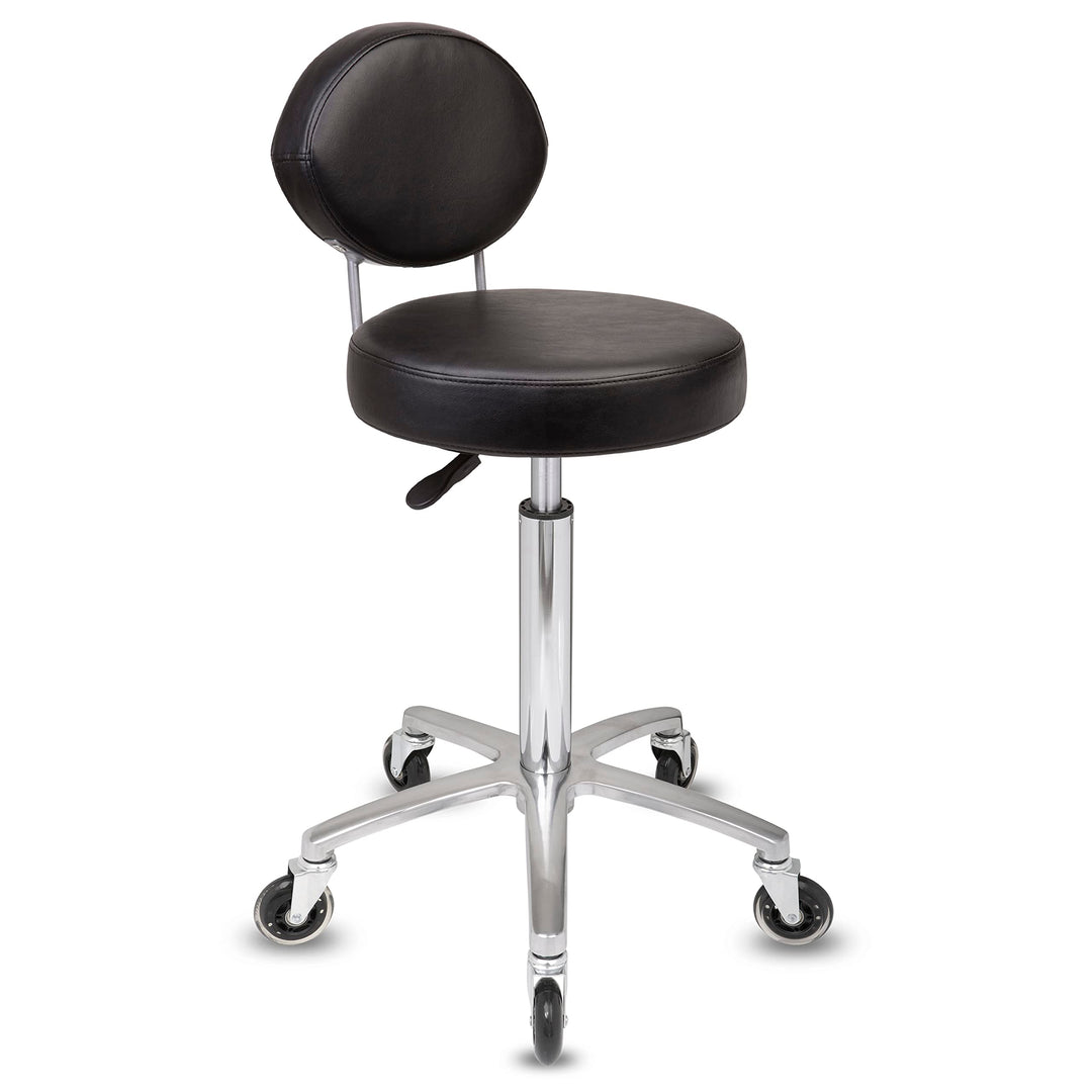 Staboos Rollhocker bis 160 kg - Premium Sitz rund mit Lehne - Praxishocker (Premium Rollen) Drehhock