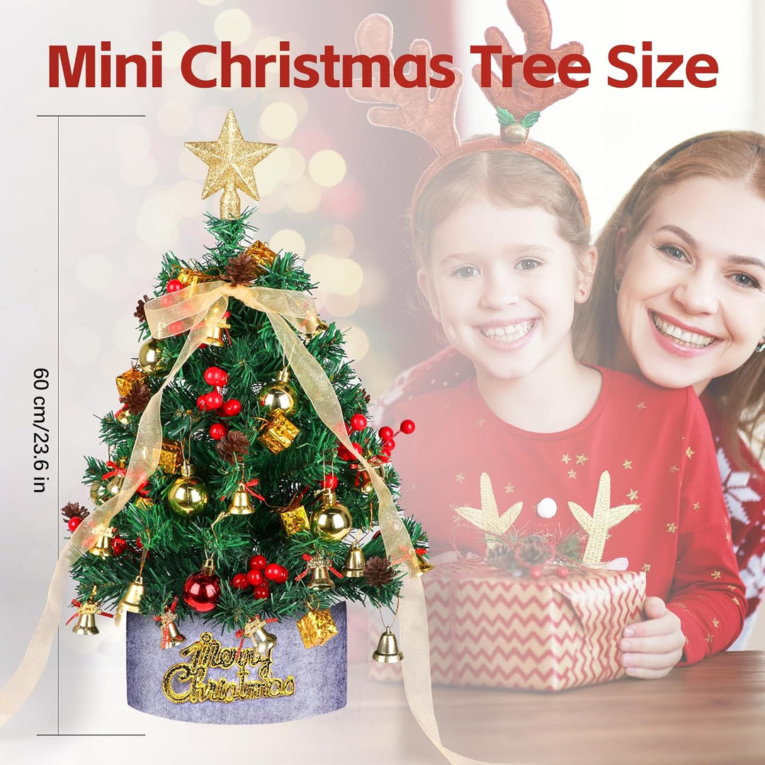 Mini Künstlicher Weihnachtsbaum 60cm,Tisch Christbaum mit Weihnachtskugel Tannenzapfen Christbaumspi