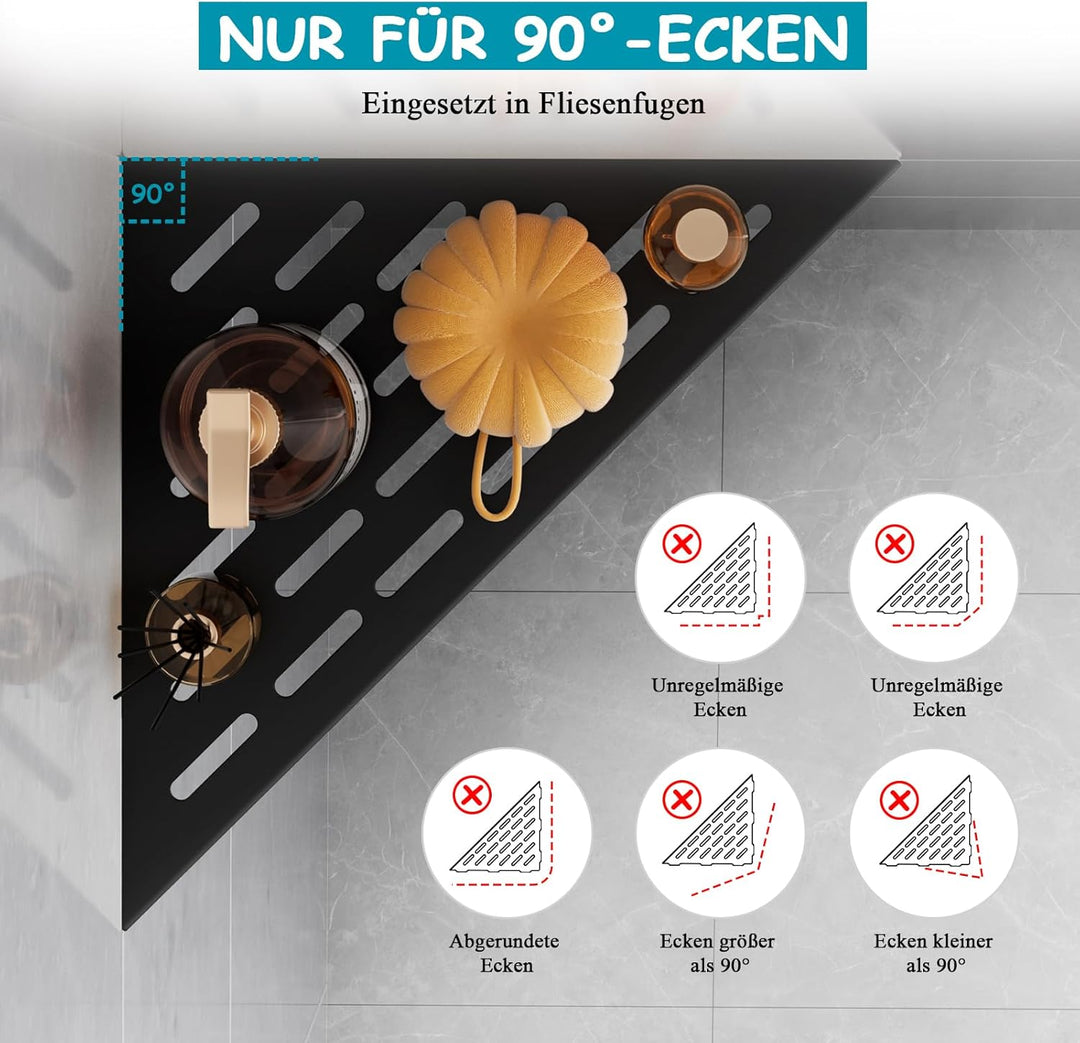 Eck-Duschregal Schwarz 304 Edelstahl Versenktes Eckregal 254 mm, Wandregal für Geflieste Wände Dreie