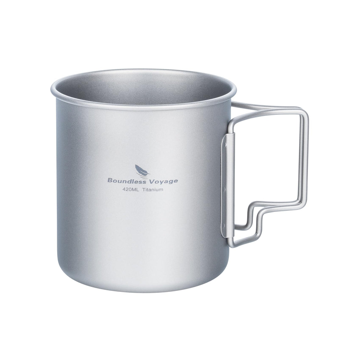 iBasingo Titan Becher Camping Topf Outdoor Kaffee Tee Tasse mit Deckel & Faltbarem Griff 200ml/300ml