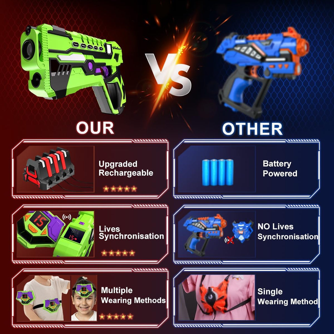 Vatos Wiederaufladbares Laser Tag Set – 4 Pack Lasertag mit Empfängern für Kinder Erwachsene, 2.4GHz