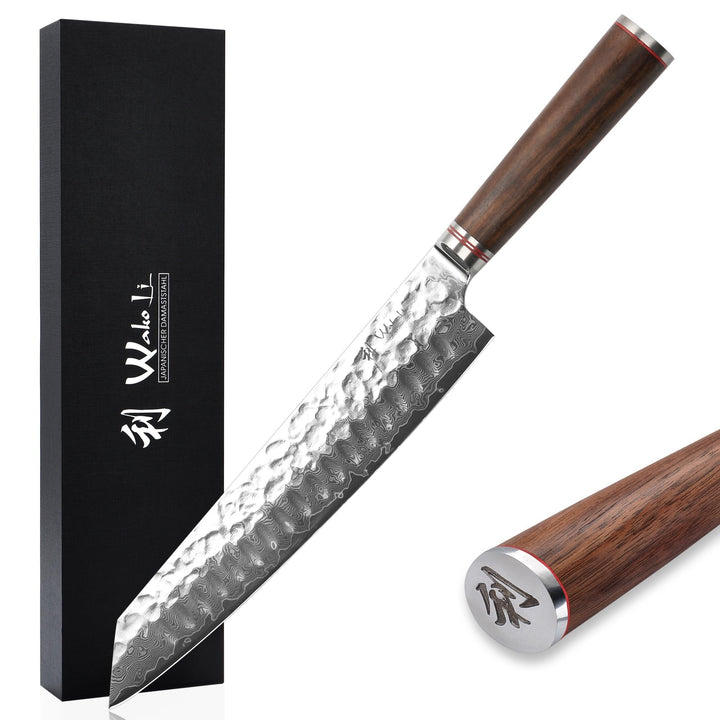 Wakoli Damast Kiritsuke Chefmesser – 20cm Klinge aus 67 Lagen VG10 Damaststahl mit Hammerschlag, erg