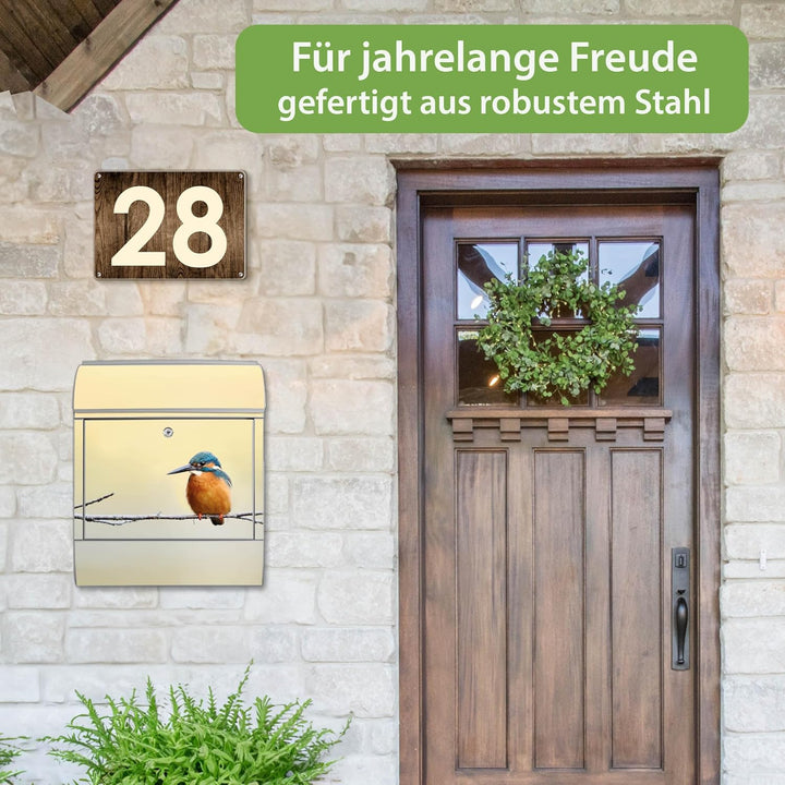 banjado® Design Briefkasten mit Motiv Pause 39x47x14cm &amp; 2 Schlüssel - Briefkasten Stahl Silber mit