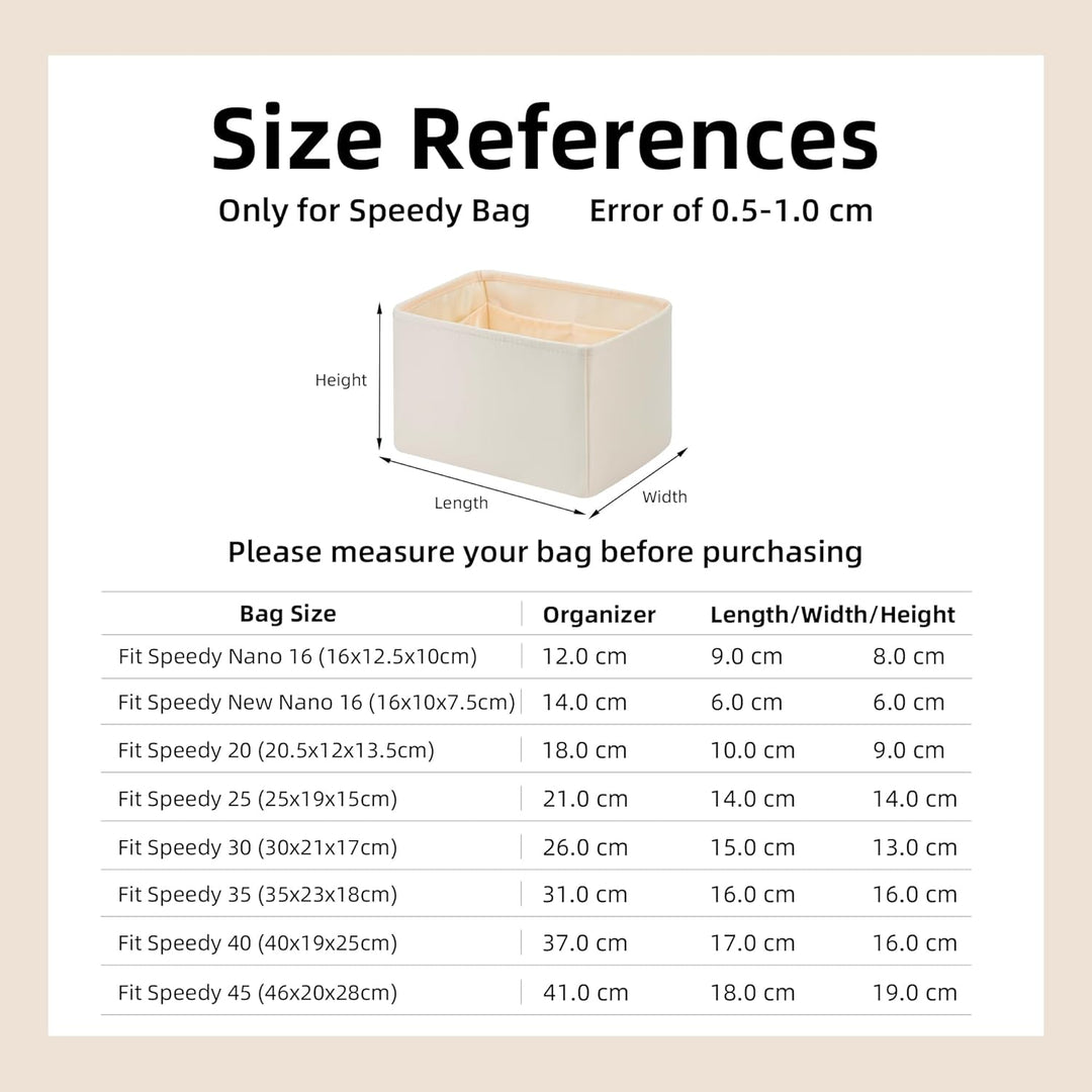 DGAZ Handtasche Tasche Organizer, Seide Innentaschen für LV Speedy Nano/20/25/30/35/40/45 Tasche, Le
