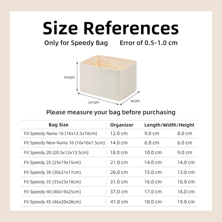 DGAZ Handtasche Tasche Organizer, Seide Innentaschen für LV Speedy Nano/20/25/30/35/40/45 Tasche, Le