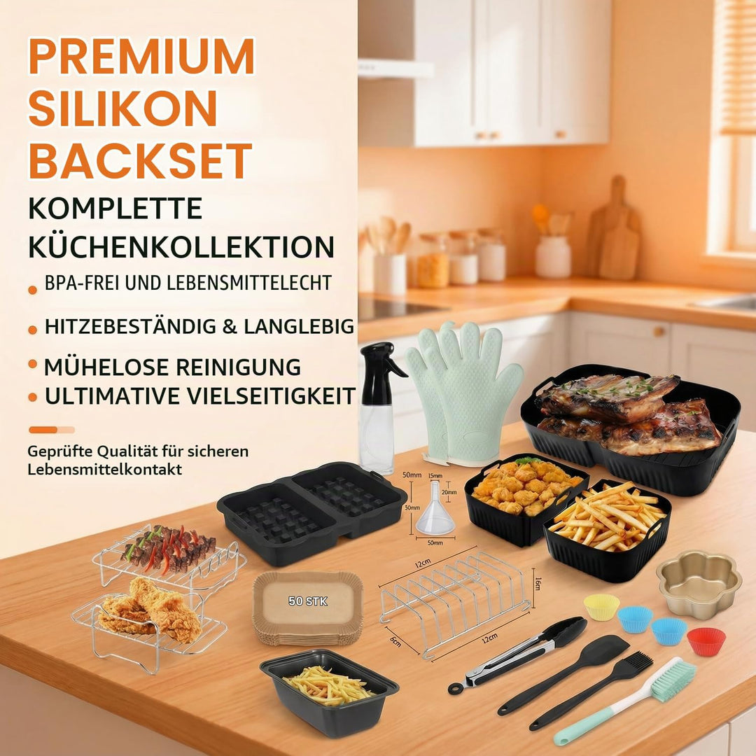 29 Stück Wiederverwendbar Silikon Backform Set Heissluftfritteuse Zubehör - für Ninja Foodi FlexDraw