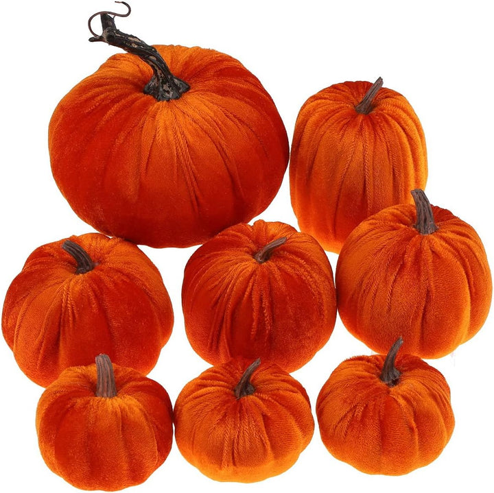 Gresorth 8 Stück Sortiert Gefälscht Handgefertigt Orange Samt Kürbisse Künstlich Herbsternte Hallowe