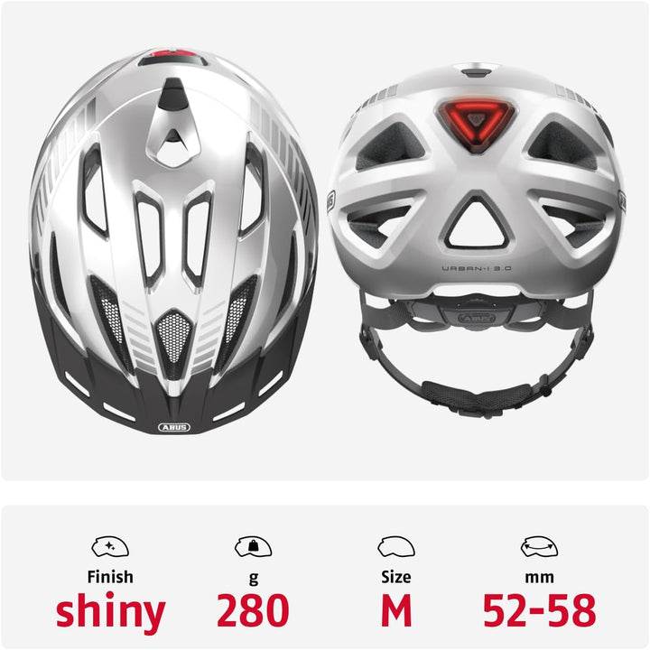 ABUS Stadthelm Urban-I 3.0 - Fahrradhelm mit Rücklicht, Schirm und Magnetverschluss - für Damen und