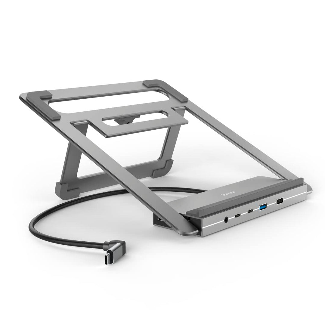 Hama USB C Hub Docking Station mit Laptop-Ständer 12 Ports (4X USB A, 2X HDMI, 3X USB-C, 1x DisplayP