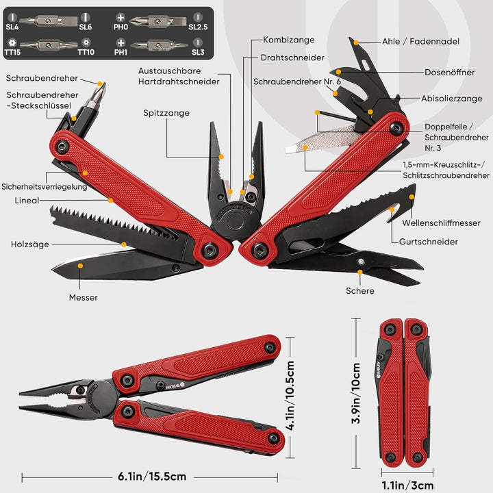BIBURY 25-in-1 Multitool Multifunktionszange, YG12 Hartmetall-Schneide, G10-Griff, 3Cr13 Edelstahl,