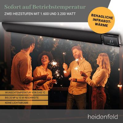 Heidenfeld Dunkel Heizstrahler Inferno DH700 | 𝟑 𝐉𝐀𝐇𝐑𝐄 𝐆𝐀𝐑𝐀𝐍𝐓𝐈𝐄 - App Steuerung - 3200 Watt - 5-45°C