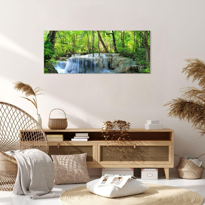 Wandbilder Dekoration Wohnzimmer Wasserfall Wald Umwelt Panorama Bilder auf Leinwand 120x50cm Leinwa
