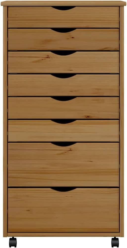 Rollschrank mit Schubladen Moss Honigbraun Massivholz Kiefer Rollcontainer mit 8 Schubladen, Mobiler