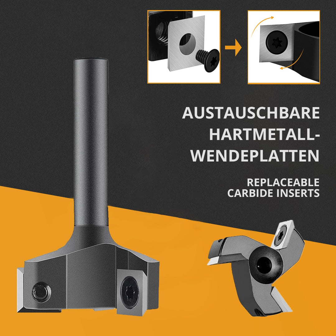 SpeTool Planfräser 8mm Schaft 35mm Durchmesser Präziser Flächenfräser mit 3 austauschbaren Hartmetal