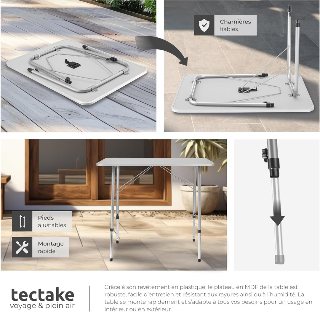 tectake® Campingtisch, Gartentisch klappbar, Klapptisch höhenverstellbar, verstellbare Teleskopbeine