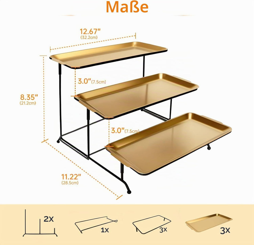 FoiiLiio 3-stufiges Serviertablett für Partyzubehör, 32x16cm Servierplatte zum Anrichten von Speisen