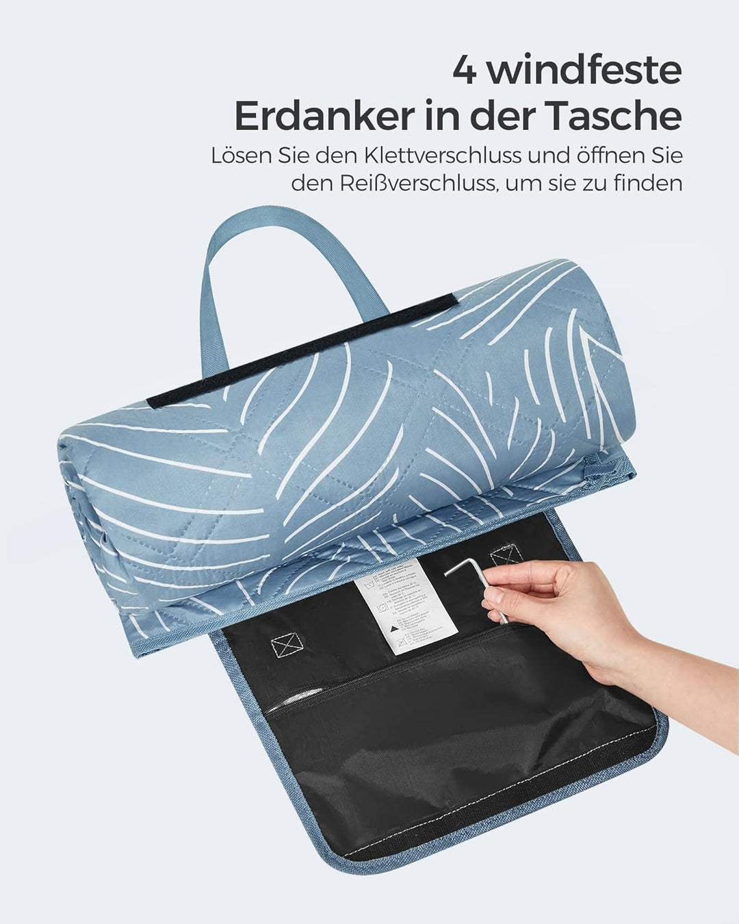 SONGMICS Picknickdecke, 300 x 200 cm, mit 4 Erdankern, gross, Campingdecke, für Park, Garten, Strand