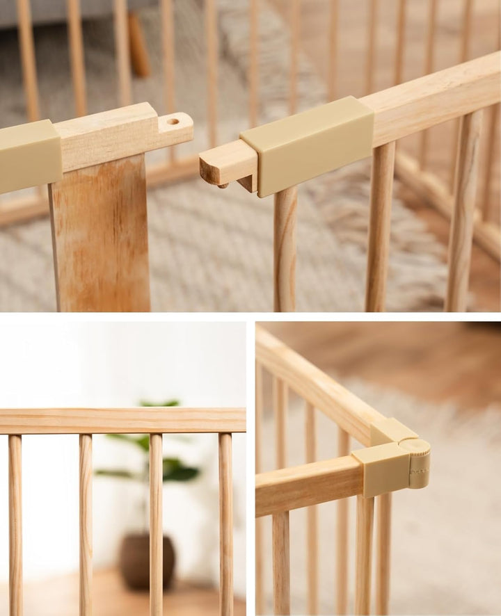 dibea Baby-Laufstall Holz-Laufgitter mit Tür 8 Elemente je 90 x 68, Baby-Laufstall, 90 x 68 cm (8 El