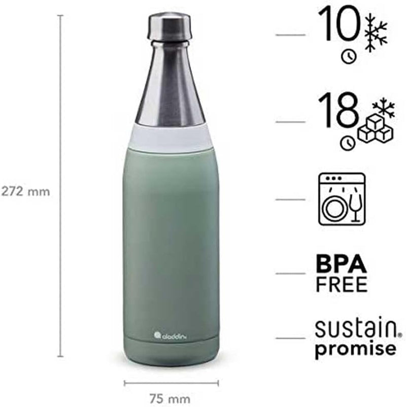 Aladdin Fresco Thermavac Trinkflasche Edelstahl 0.6L Sage Green – Thermosflasche Auslaufsicher - Häl