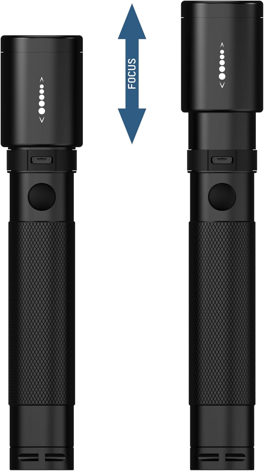 ANSMANN LED Taschenlampe in schwarz T400FR / wiederaufladbare Outdoor Leuchte mit stufenloser Fokuss