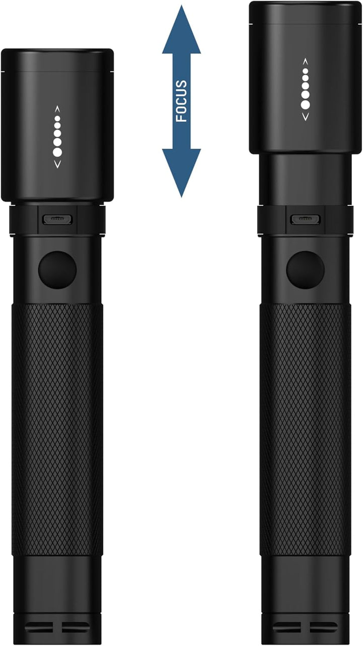 ANSMANN LED Taschenlampe in schwarz T400FR / wiederaufladbare Outdoor Leuchte mit stufenloser Fokuss