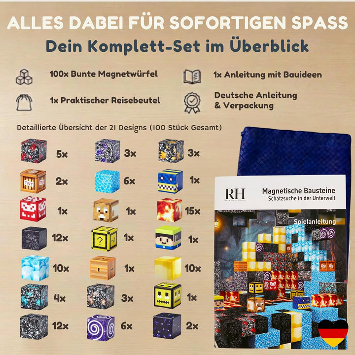 Mangetische Bausteine 100 Teile - Stem Spielzeug Magnetsteine ab 3 Jahre, Magnetwürfel inkl. Beutel