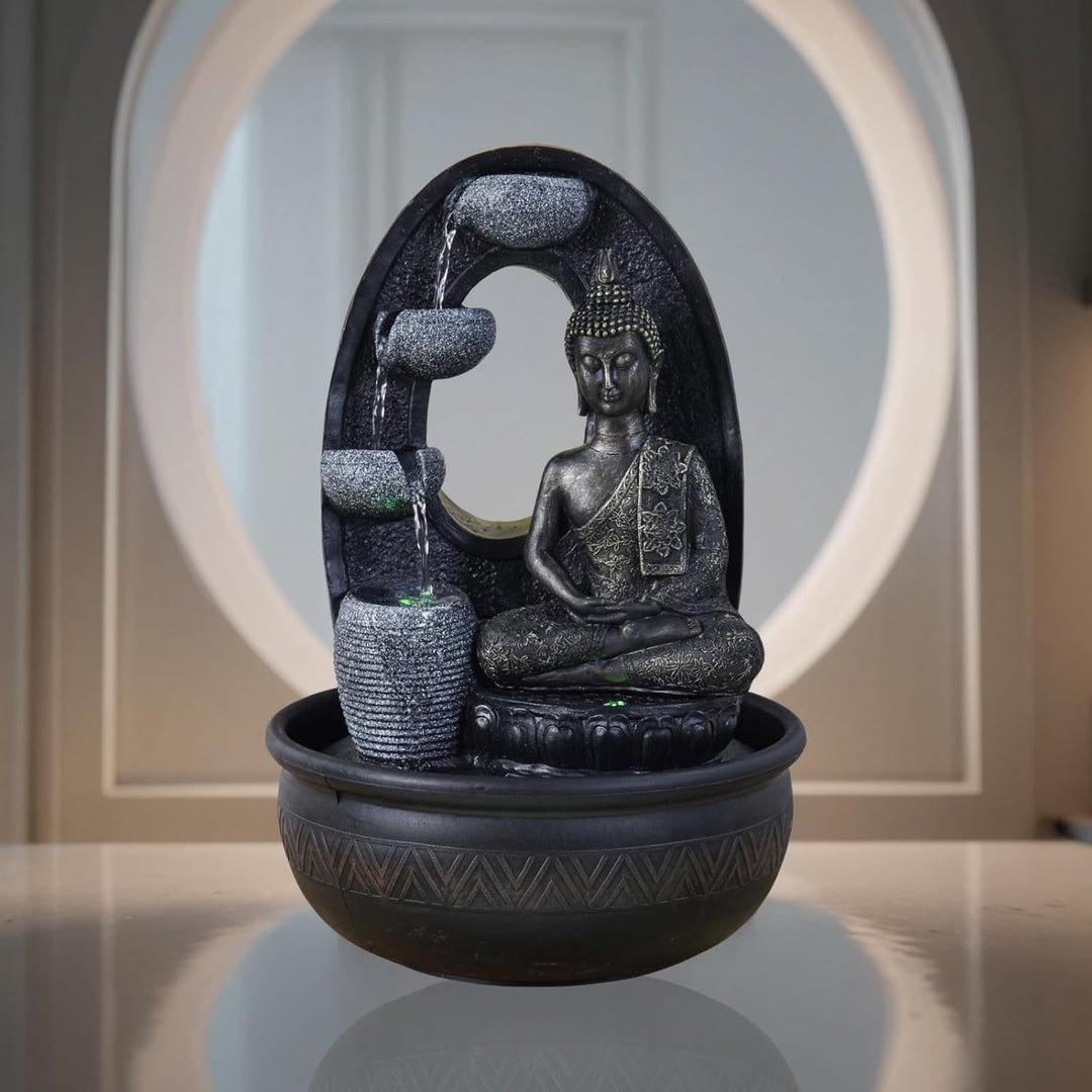 Zen'Light - Zimmerbrunnen Buddha Harmonie - Wasserbrunnen mit geräuschloser Pumpe - LED-Brunnen mit