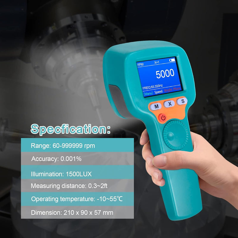 LED Stroboskop Drehzahlmesser, Berührungslose Strobe Tachometer 60~999999RPM,1500LUX, 0,001% hohe Ge