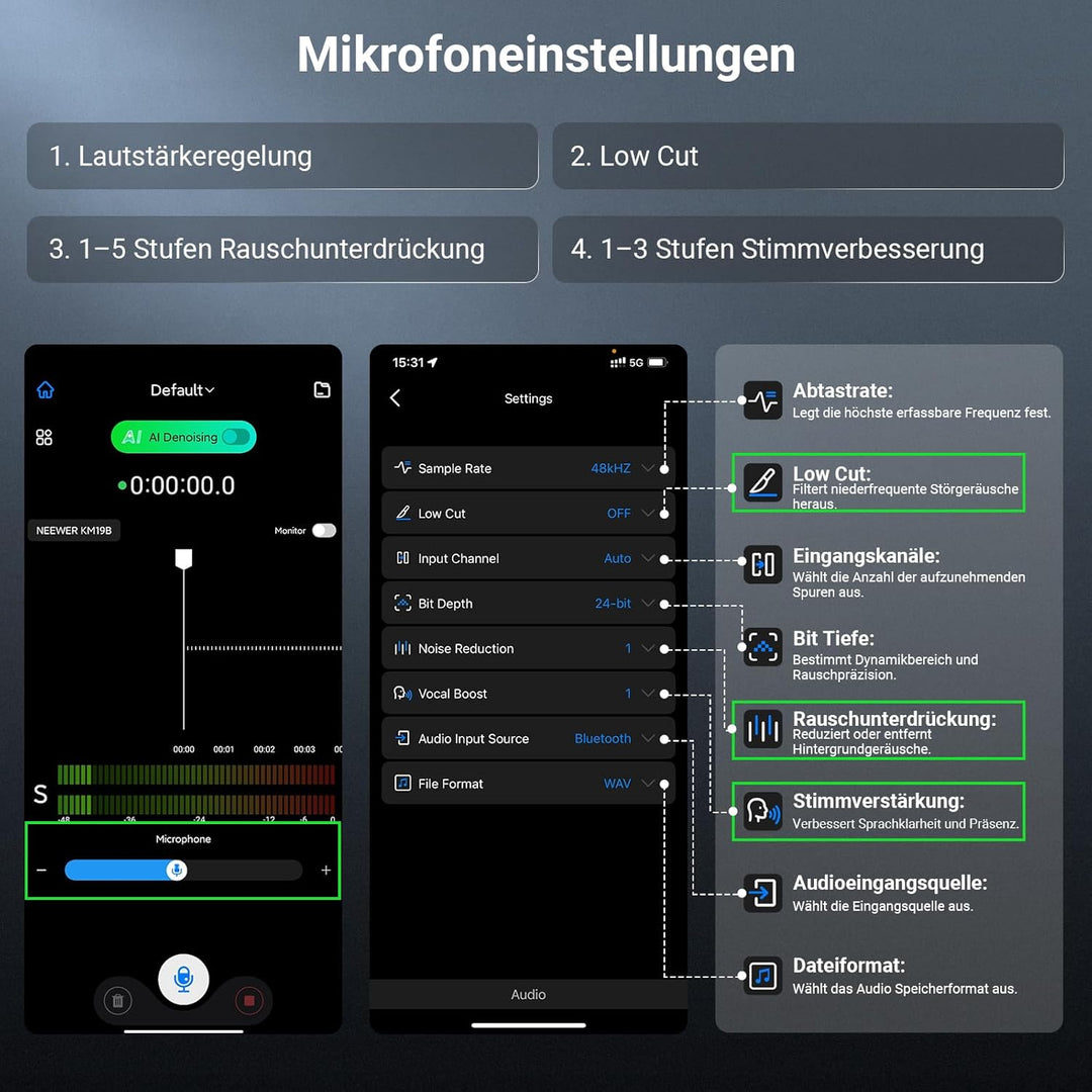 NEEWER Kabelloses Lavalier Mikrofon Sender mit App Steuerung, 10 Std. Akkulaufzeit, Rauschunterdrück