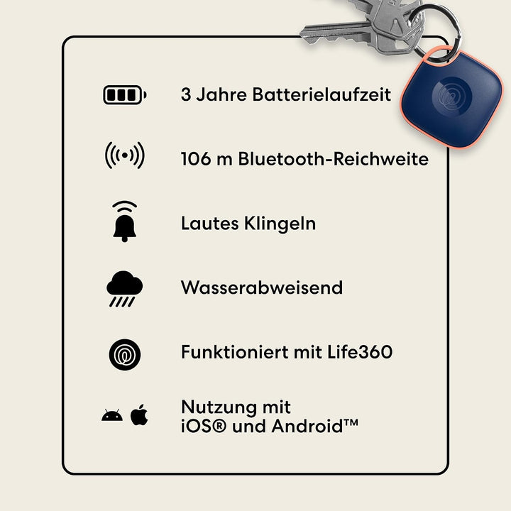 Tile by Life360 Mate - Bluetooth-Tracker, Schlüssel- und Gegenstandsfinder für Schlüssel, Taschen un