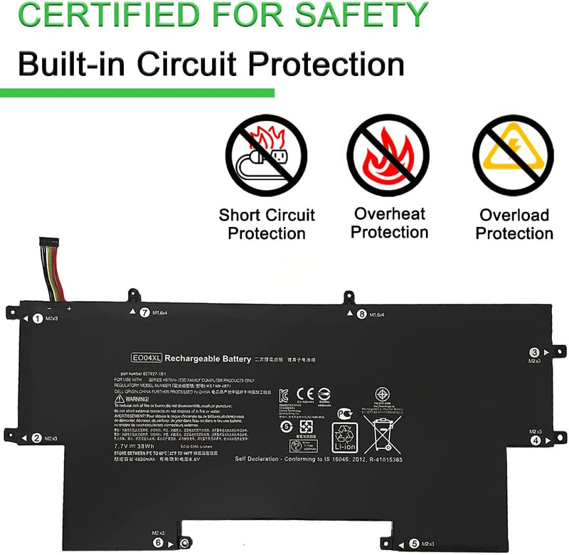 XITAIAN 7.7V 38Wh EO04XL E004XL Ersatz Laptop Akku für HP EliteBook Folio G1 827927-1B1 827927-1C1 8