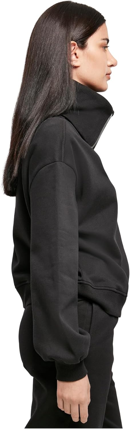 Urban Classics Damen Ladies Oversized High Neck Troyer Crew Sweatshirt XS Schwarz, XS Schwarz