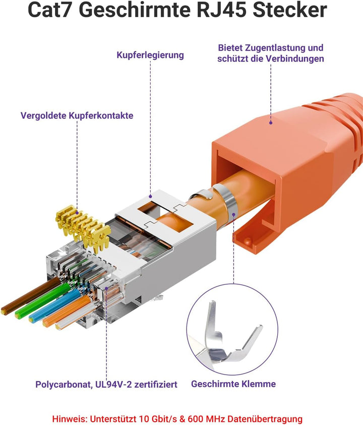 VCELINK GJ671BL Crimpzange RJ45 Presszange für RJ45 Stecker mit Cat 7 Cat6A Lan Stecker Pass Through