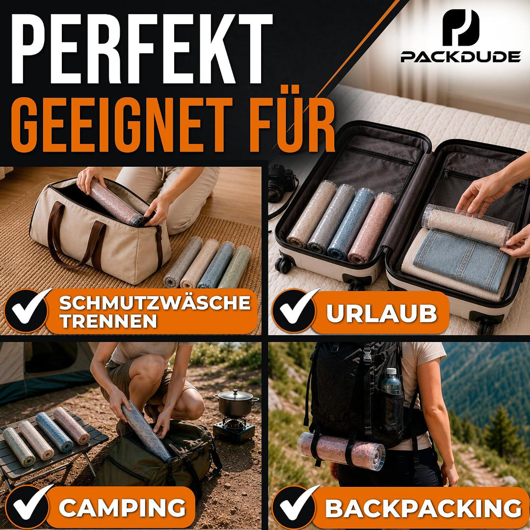 Vakuumbeutel Reise zum Rollen I 10 STÜCK: 3x 70x50cm/ 3x 60x40cm/ 4x 50x35cm I Vakuumbeutel für Klei