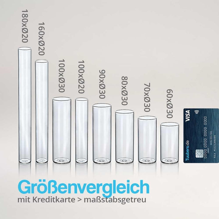 Tuuters 100x Glas Reagenzgläser mit Korken, Flachbodenglas (100 x Ø 30mm) | Glasröhren mit Flachbode