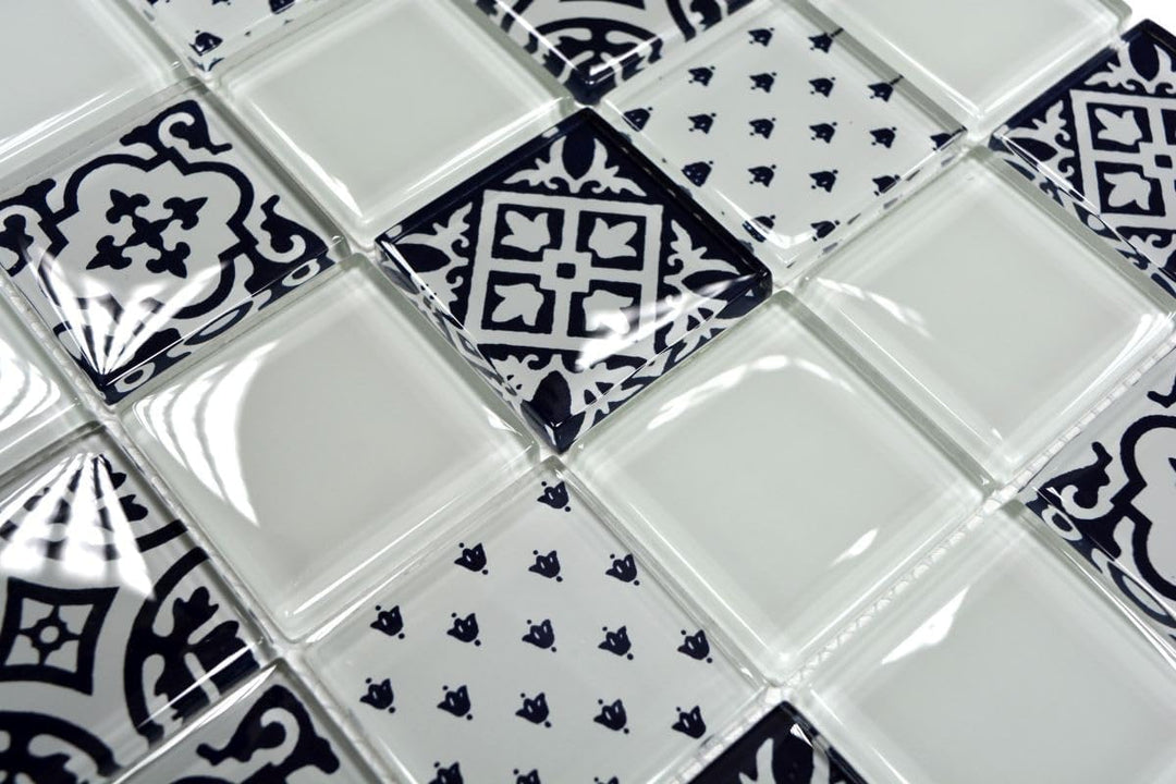 Mosaik Quadrat Crystal Optik Weiss Glasmosaik Transluzent Transparent 3D, Mosaikstein Format: 48x48x