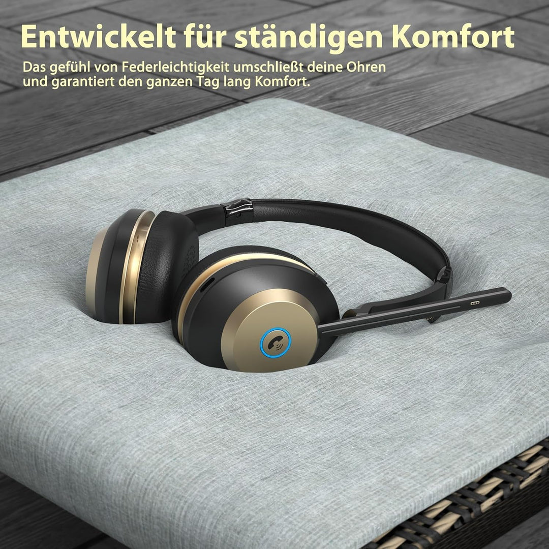 Earbay Headset mit Mikrofon Bluetooth, Headset kabellos KI-Geräuschunterdrückung &amp; USB-Dongle, Bluet