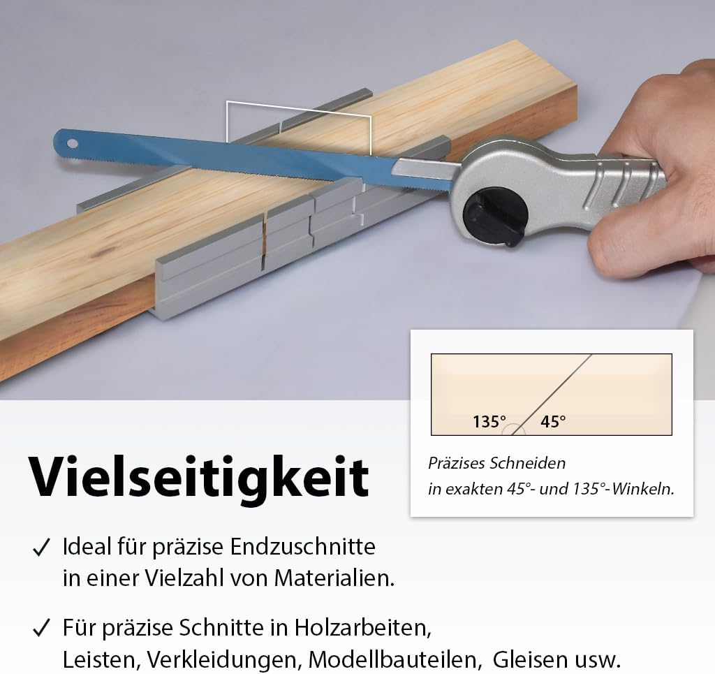 FIRSTINFO H5442 | Gehrungslade aus Aluminium – Kompakte Metall 140 x 50 x 33 mm | 3 Schnittwinkel fü